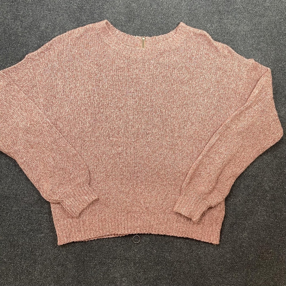 Abercrombie‎ & Fitch Sweater Womens Medium Pink Crew Neck Back Zip Pullover Knit